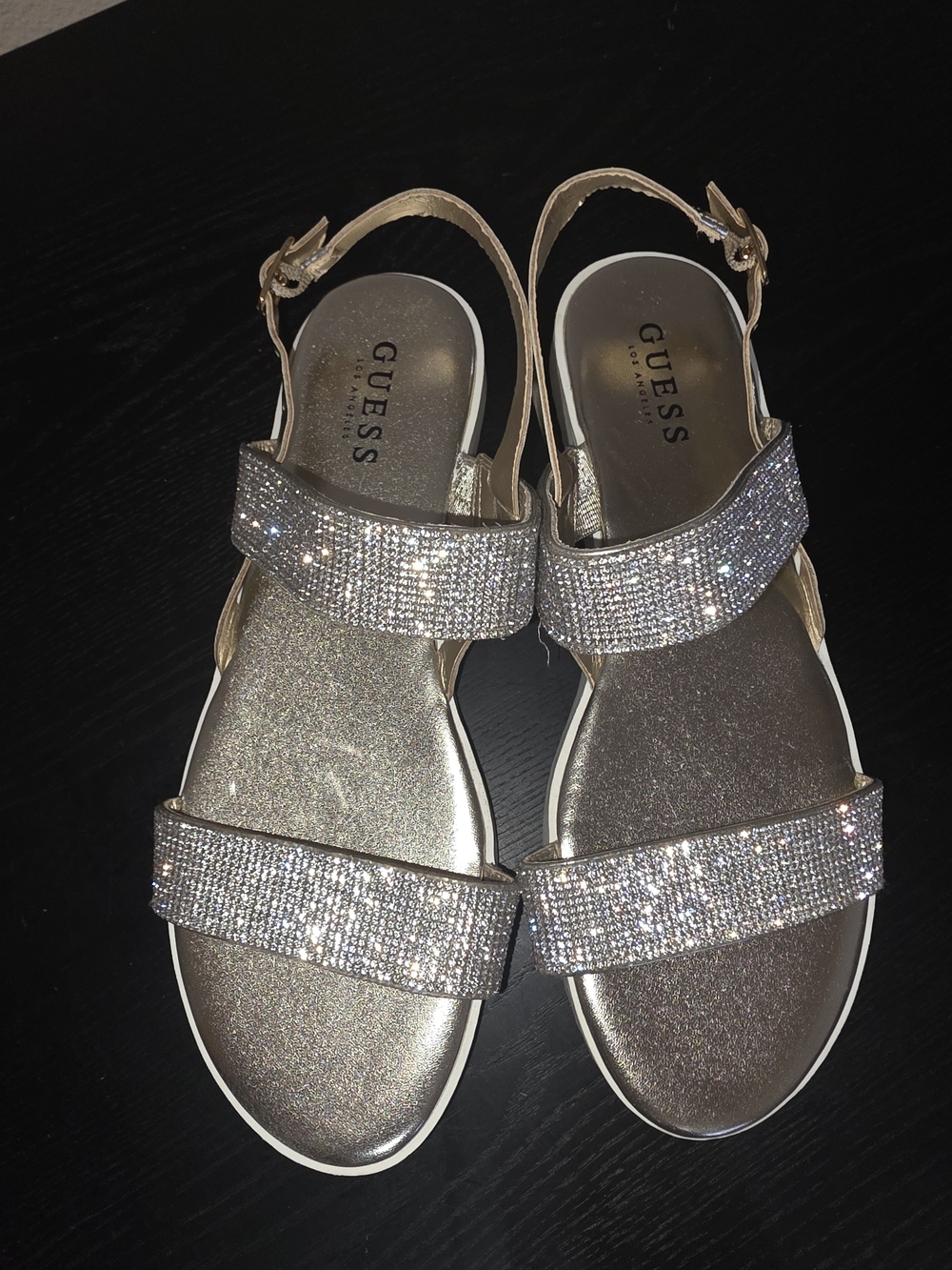 GUESS Rose Gold Crystal-Strap Sandals